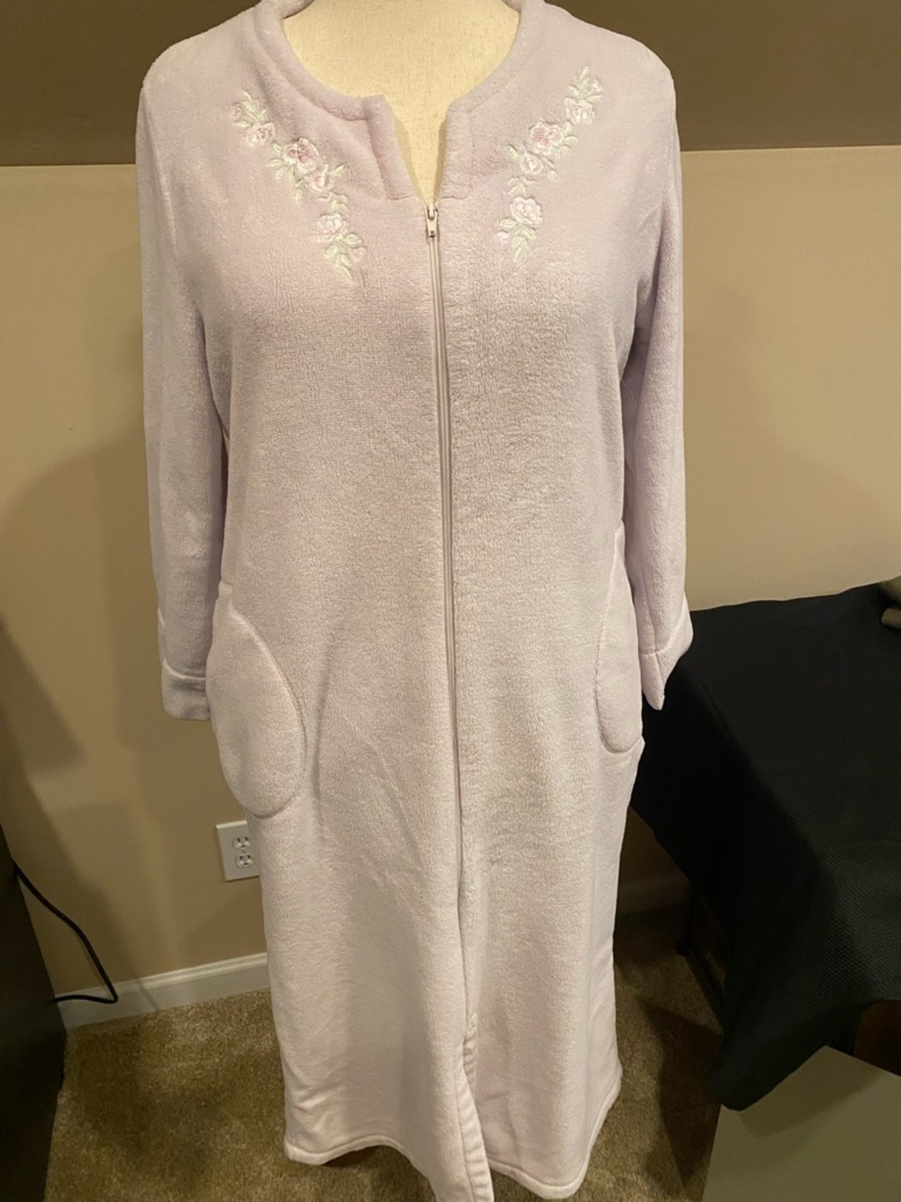 Miss Elaine Lavender Plush Robe with Subtle Embroidery